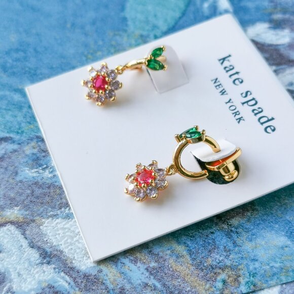 Kate Spade new bloom flower Gold Multi color Huggie Earrings New w/dust bag - Picture 2 of 3